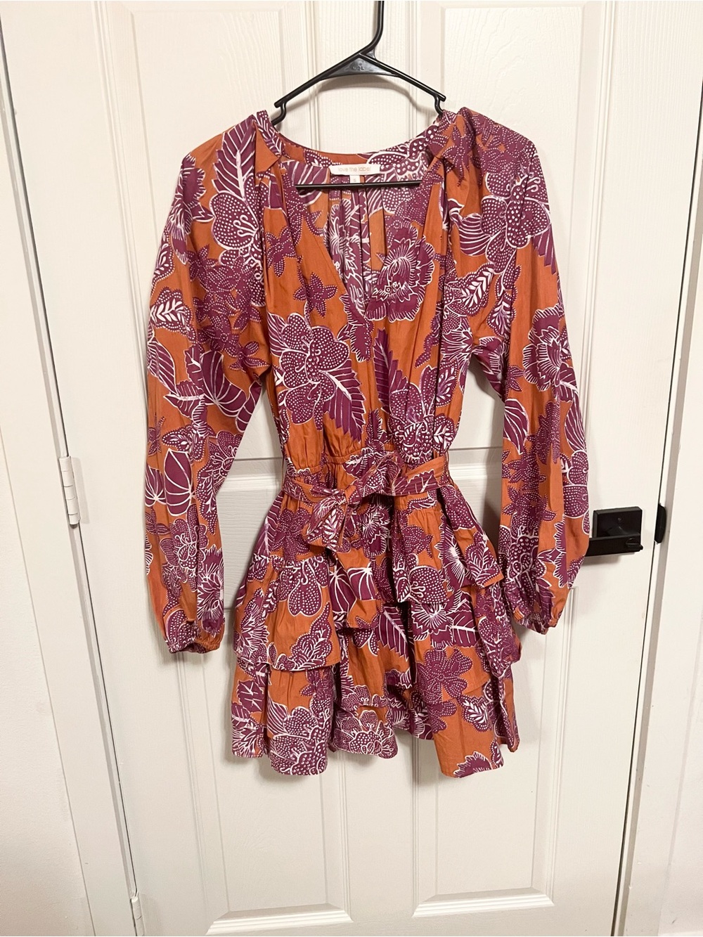 Love the Label fall tiered belted mini dress cotton pockets
